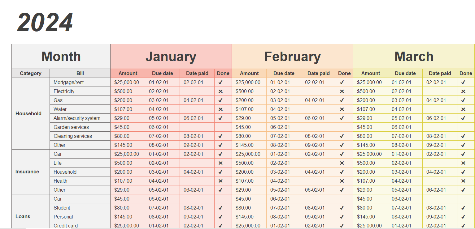 Excel Bills Payment Template