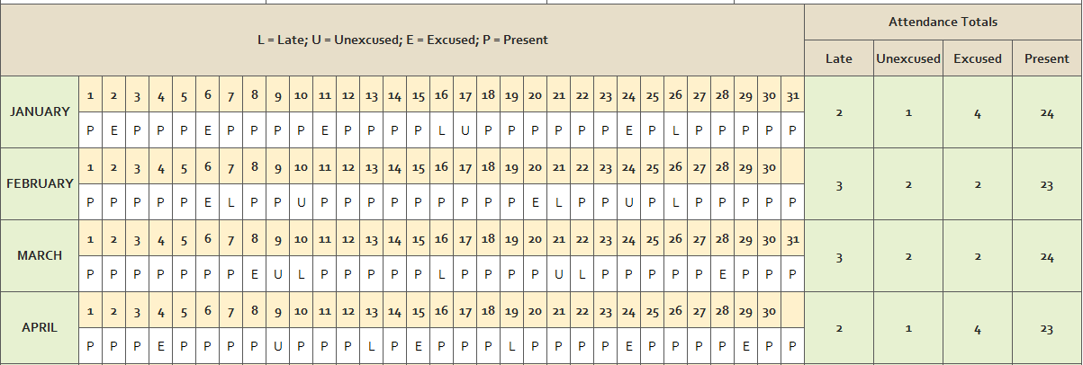 Excel Student Attendance Template