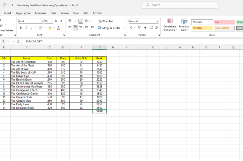 Calculating-Profit-from-Sales-Data-using-Spreadsheets